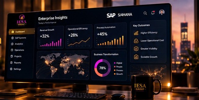 Ilustração de monitor SAP e ERP com painel de análise empresarial para a IESA Group